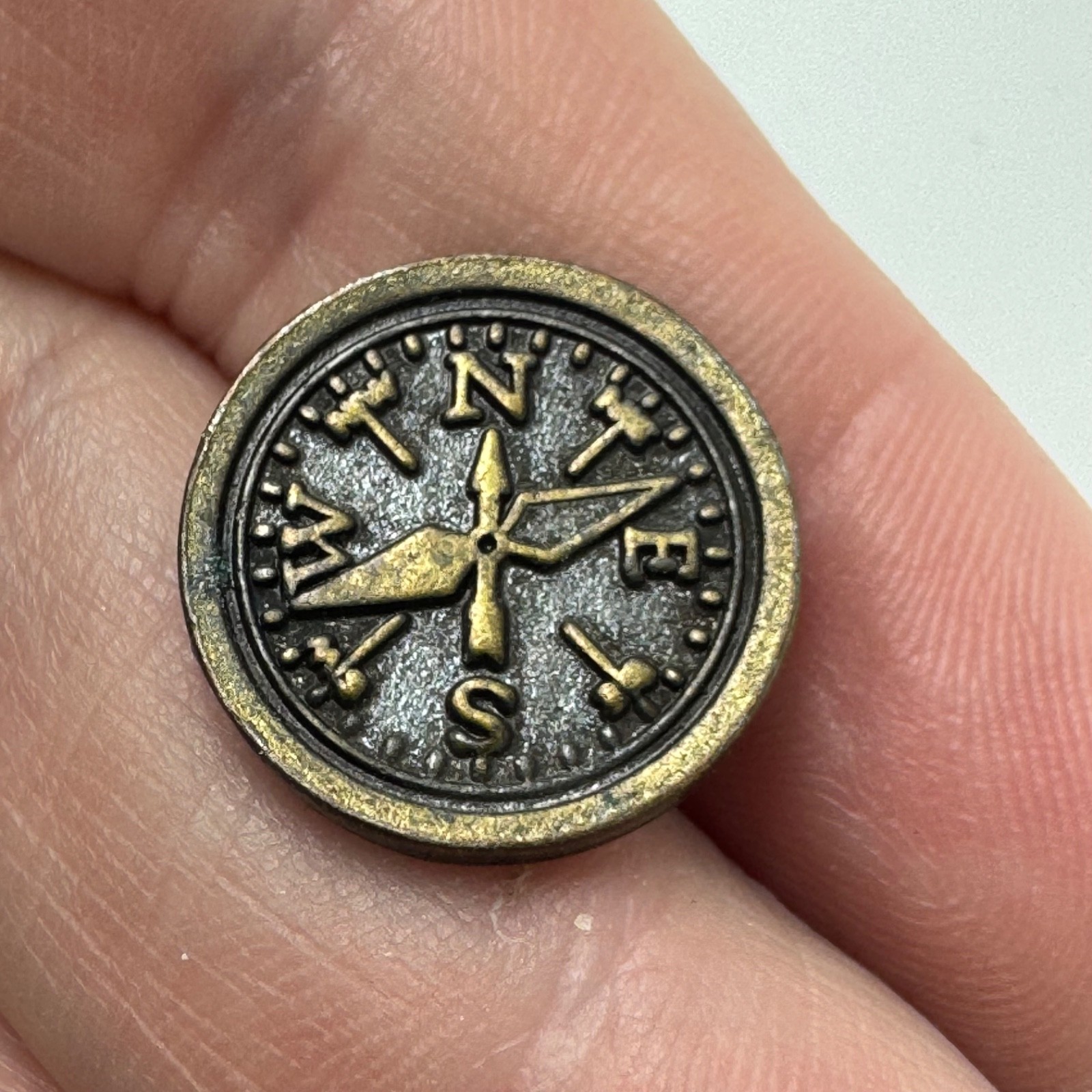 Vintage Compass Face Lapel Pin Navigation North South East West Round Brass Look