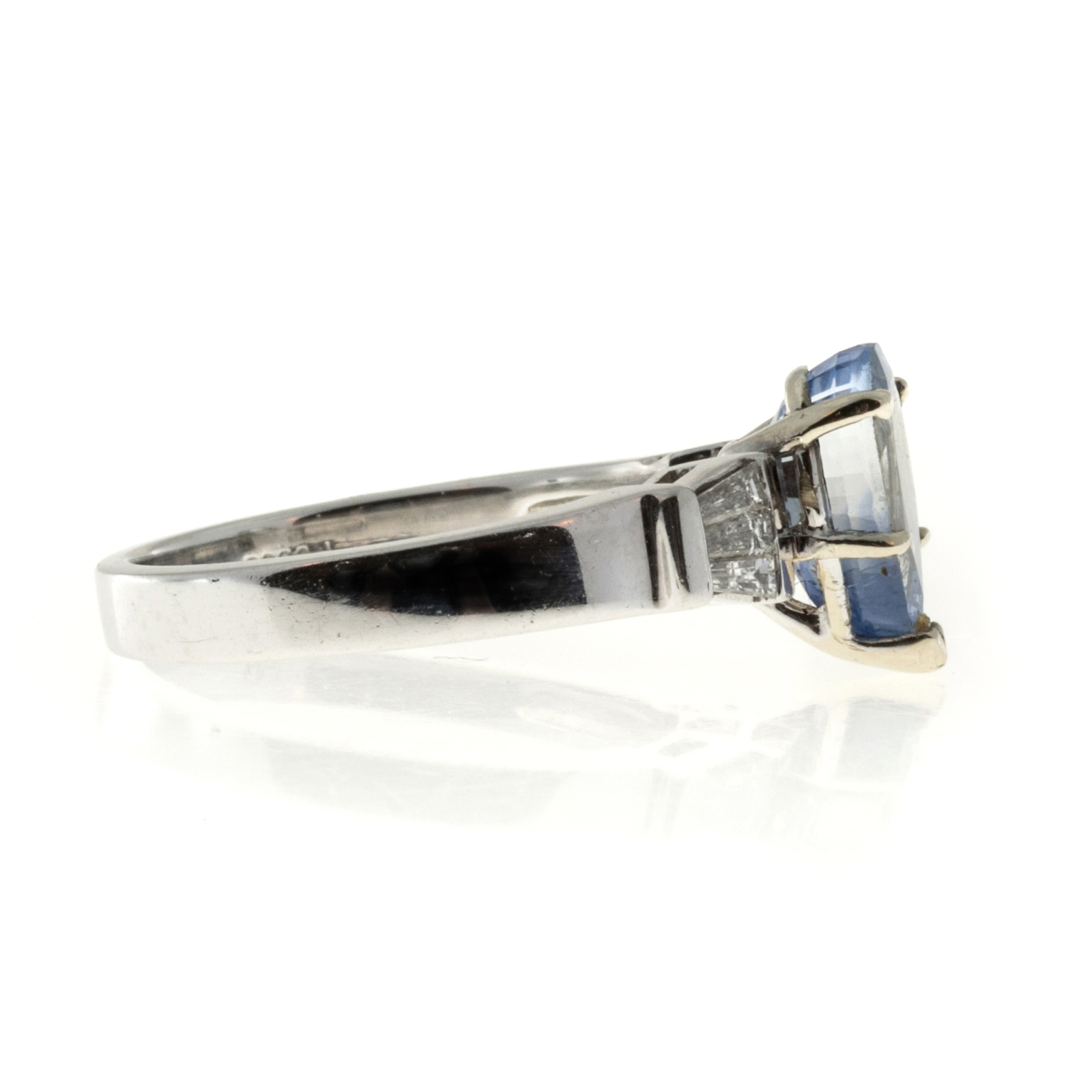 Vintage 2.62ct Fancy Light Blue Pear Sapphire Platinum .18ct Taper Diamond Ring