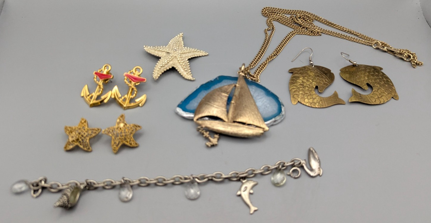 7 PCS Vintage Wearable Nautical Ocean Coastal Beach Sea Life Jewelry