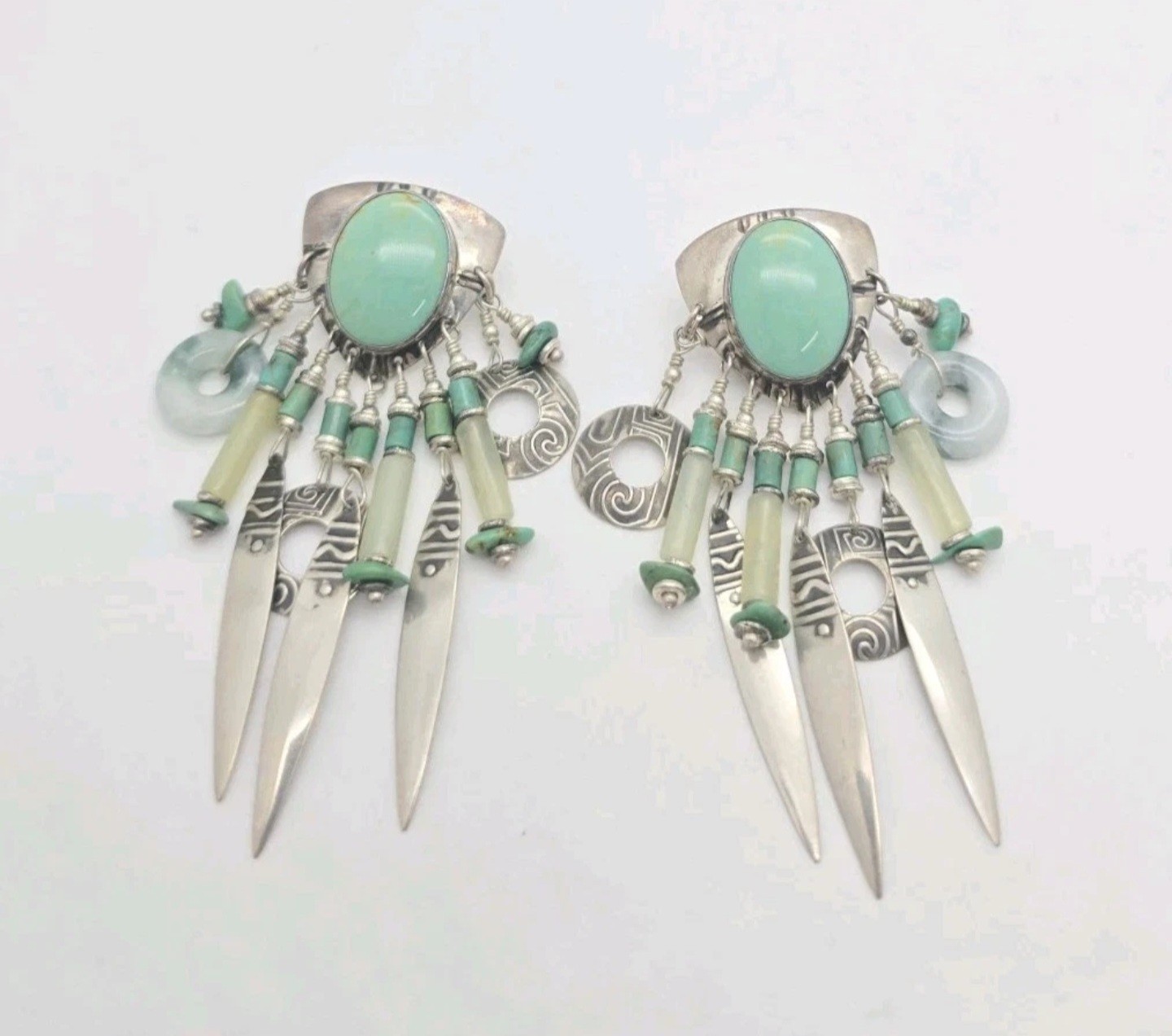 CAPTIVATING!!! Tabra Turquoise & Jade Sterling & 14k Posts