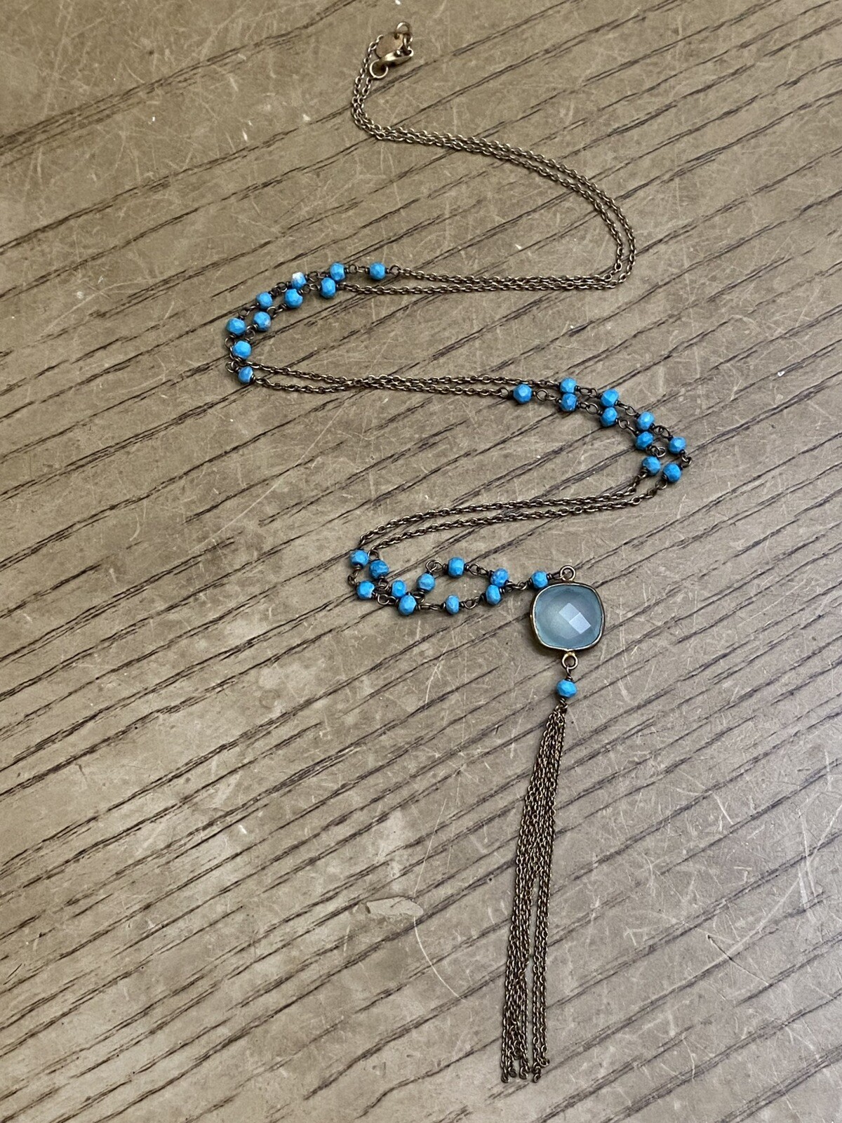 Alwand Vahan AV Faceted Turquoise Gold over 925 Sterling Silver Necklace 30”