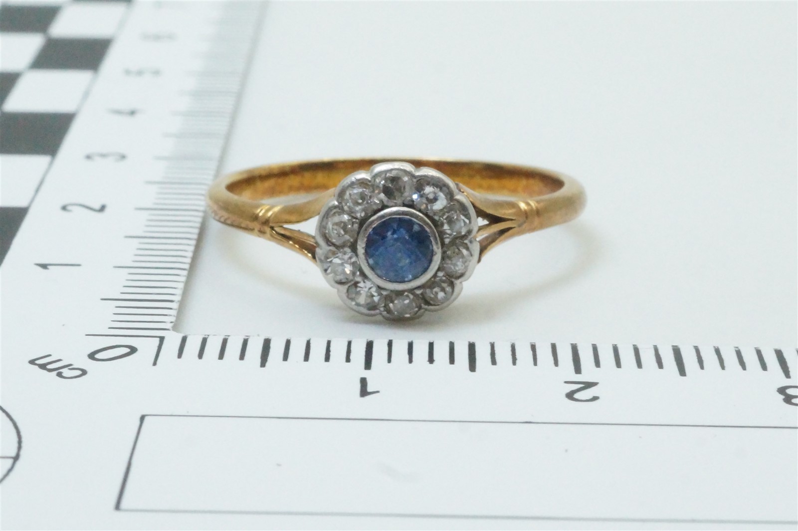 ANTIQUE ENGLISH EDWARDIAN 18K GOLD SAPPHIRE & DIAMOND CLUSTER RING c1910