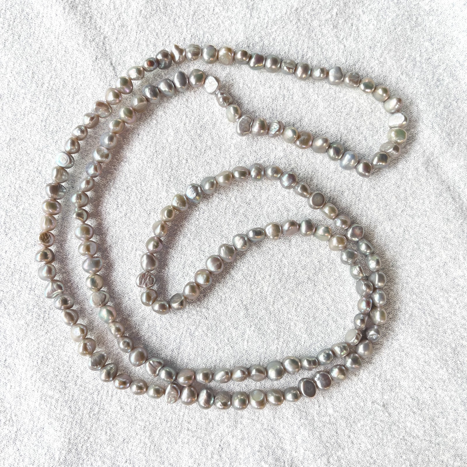 36″ Silver Gray Freshwater Pearl Necklace Hand Knotted Baroque Potato Cultured