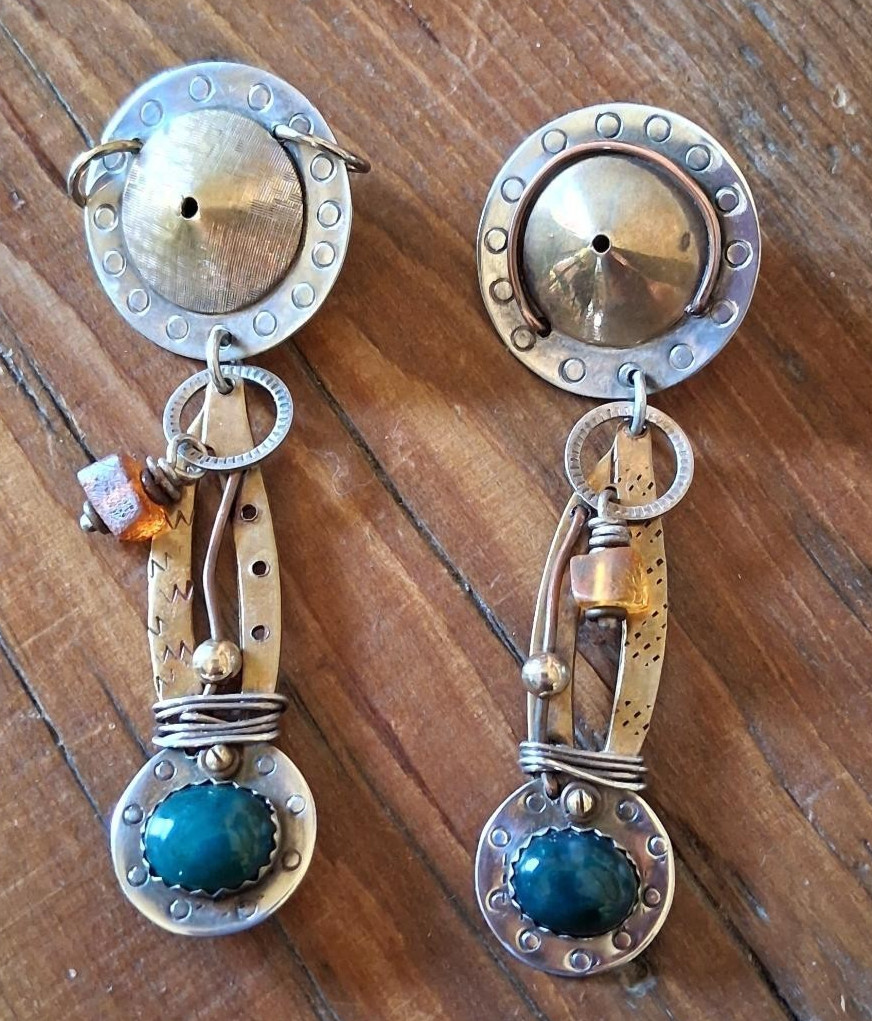 Vintage 1992 Asymmetrical Modernist Mixed Metals Rochelle Carlton Post Earrings