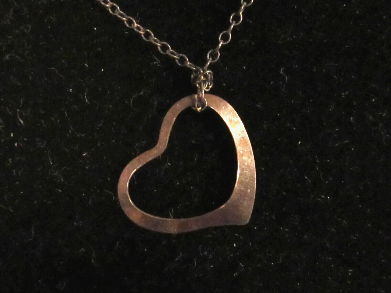 Vintage Old Aged Patina 925 Sterling Silver Open Heart Charm Pendant & 16″ Chain