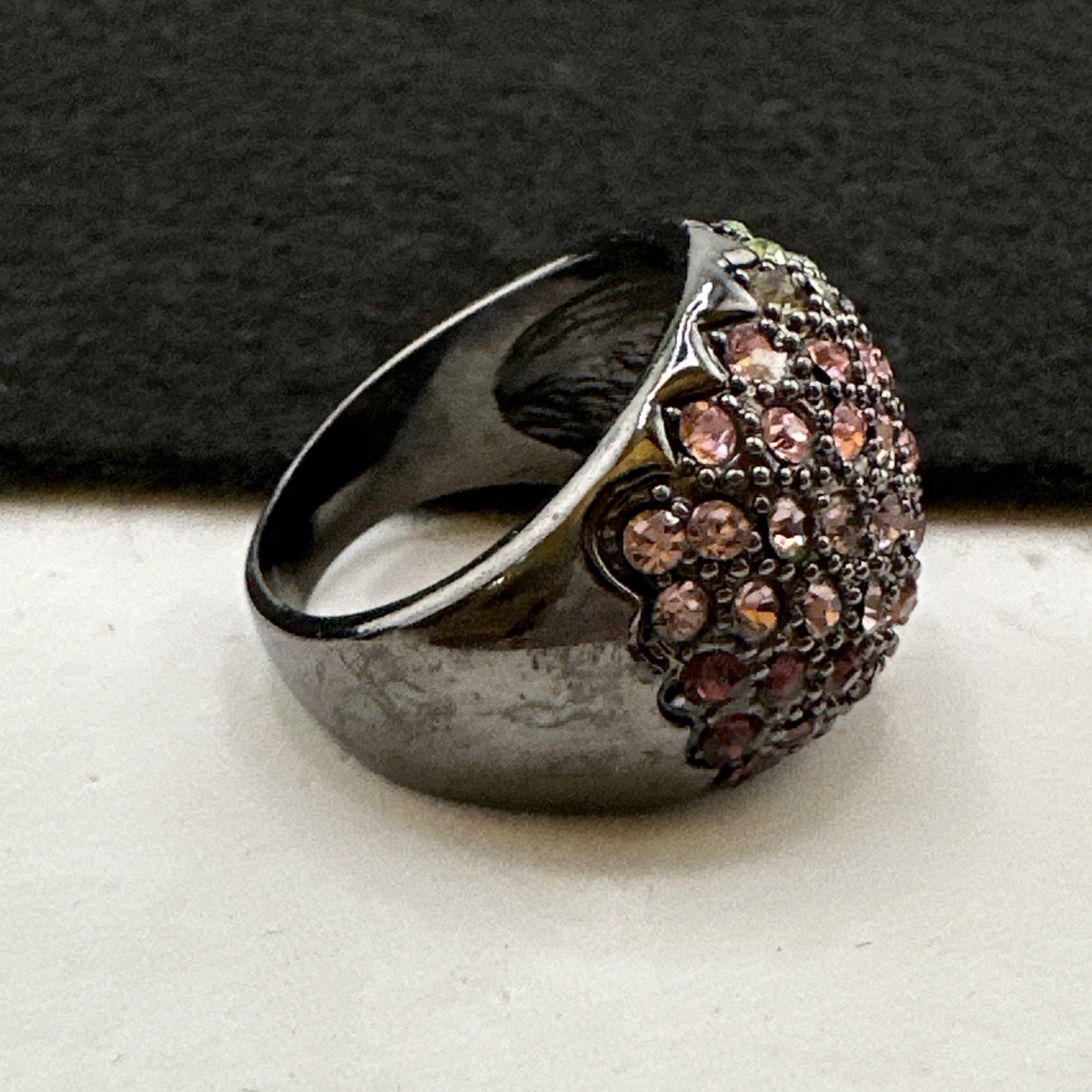 Vintage Multicolor Rhinestone Bubble Ring Gunmetal Size 9.5