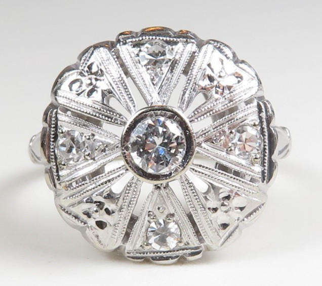 Antique Art Deco 1920’s Diamond Engagement 14KW Ring Size 7 UK-N1/2 EGL USA