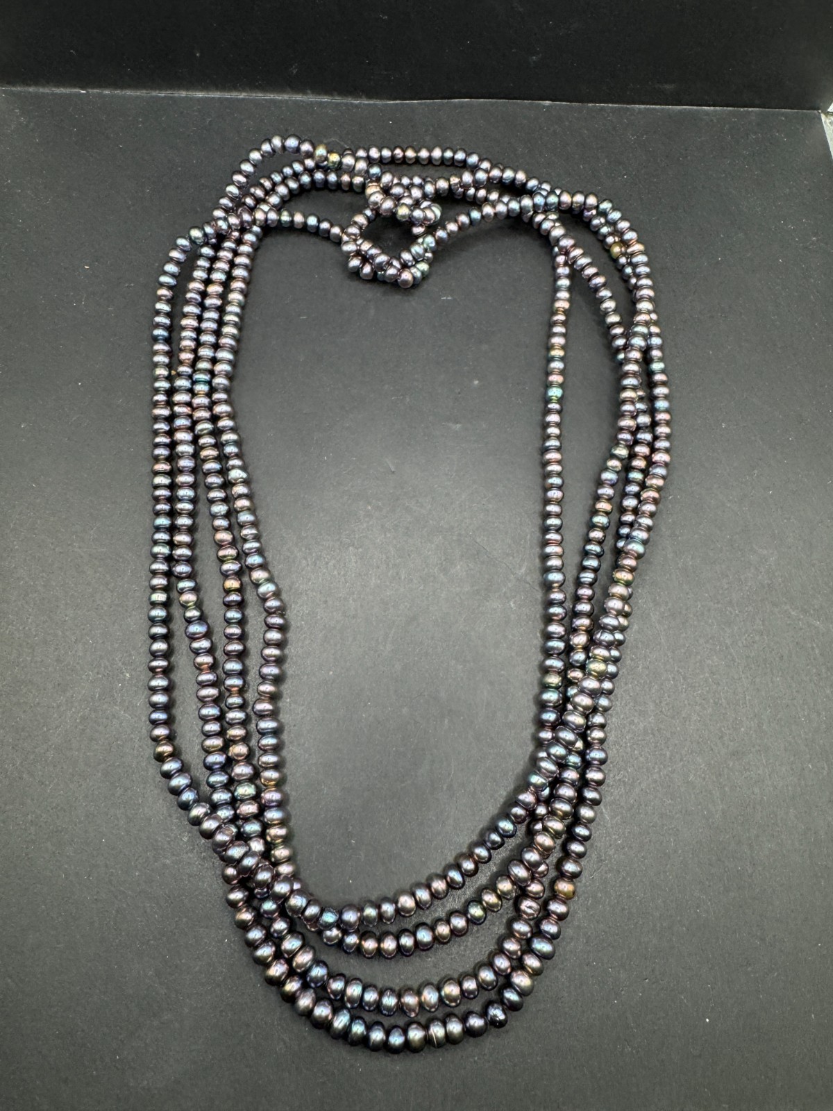 Vintage Multi Strand Dark Gray FreshwaterPearl Beaded Long Necklace