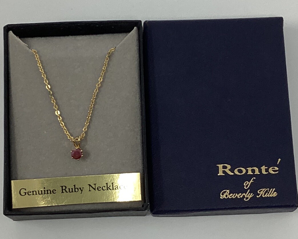 Vintage Ronte of Beverly Hills Pendent Necklace Genuine Ruby, Chain Original Box