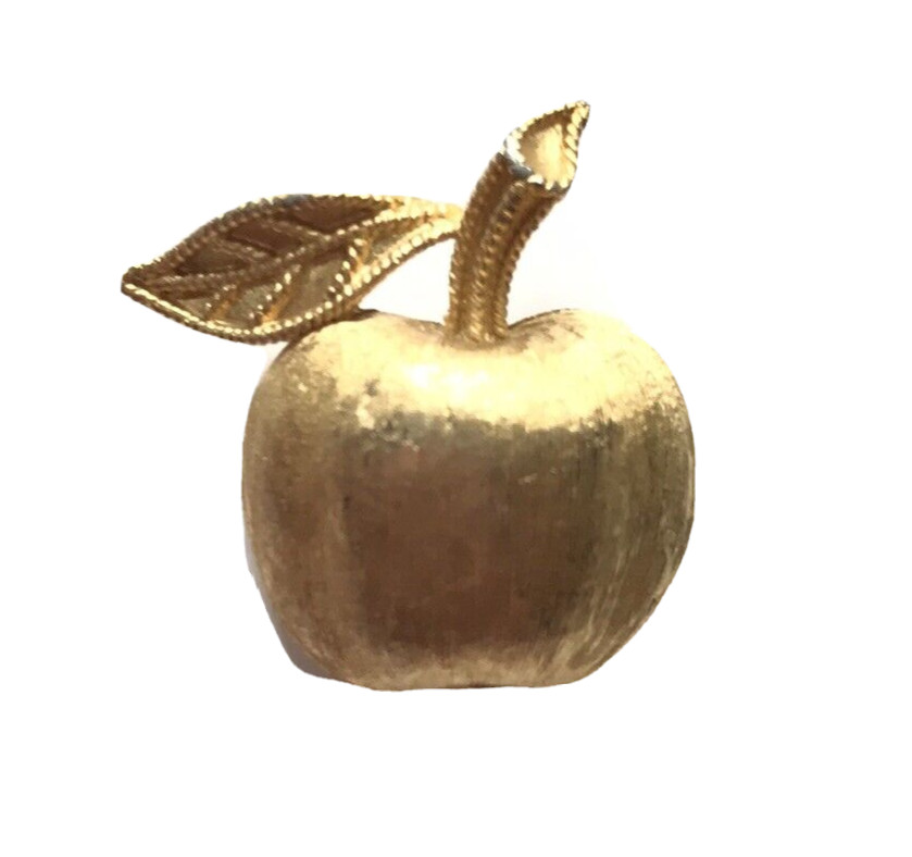 Vintage Crown TRIFARI Apple Brooch Pin Gold Tone Approx 1 inch