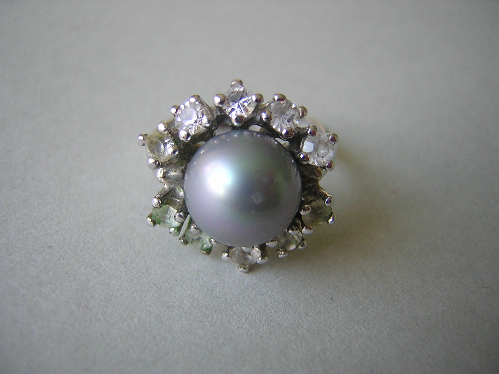 925 Silver Ring With A Blue Gray Pearl And Clear Stones 6.1 G/RG 50