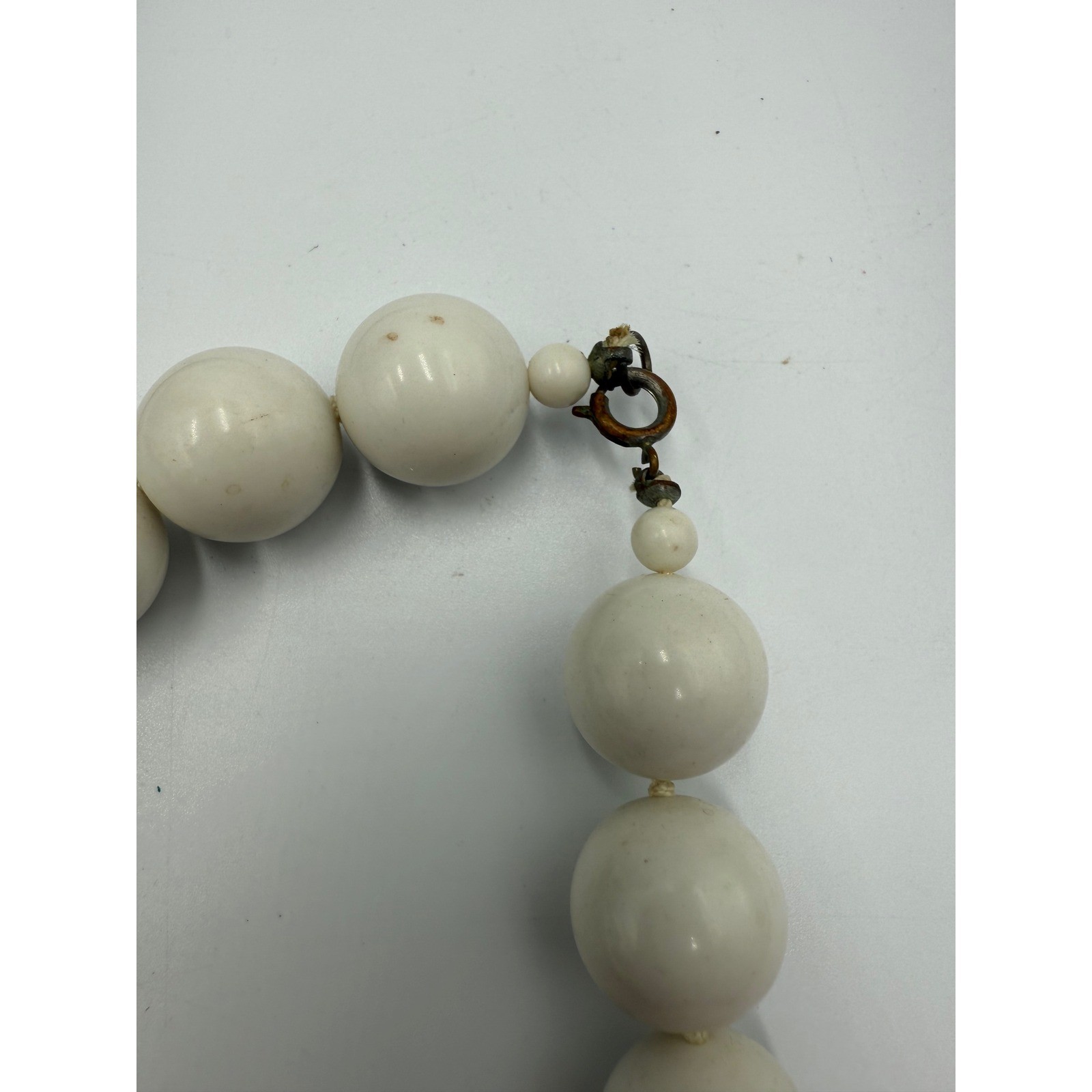 Vintage White Round Bead Statement Necklace Large Polished Beads 18 Inch