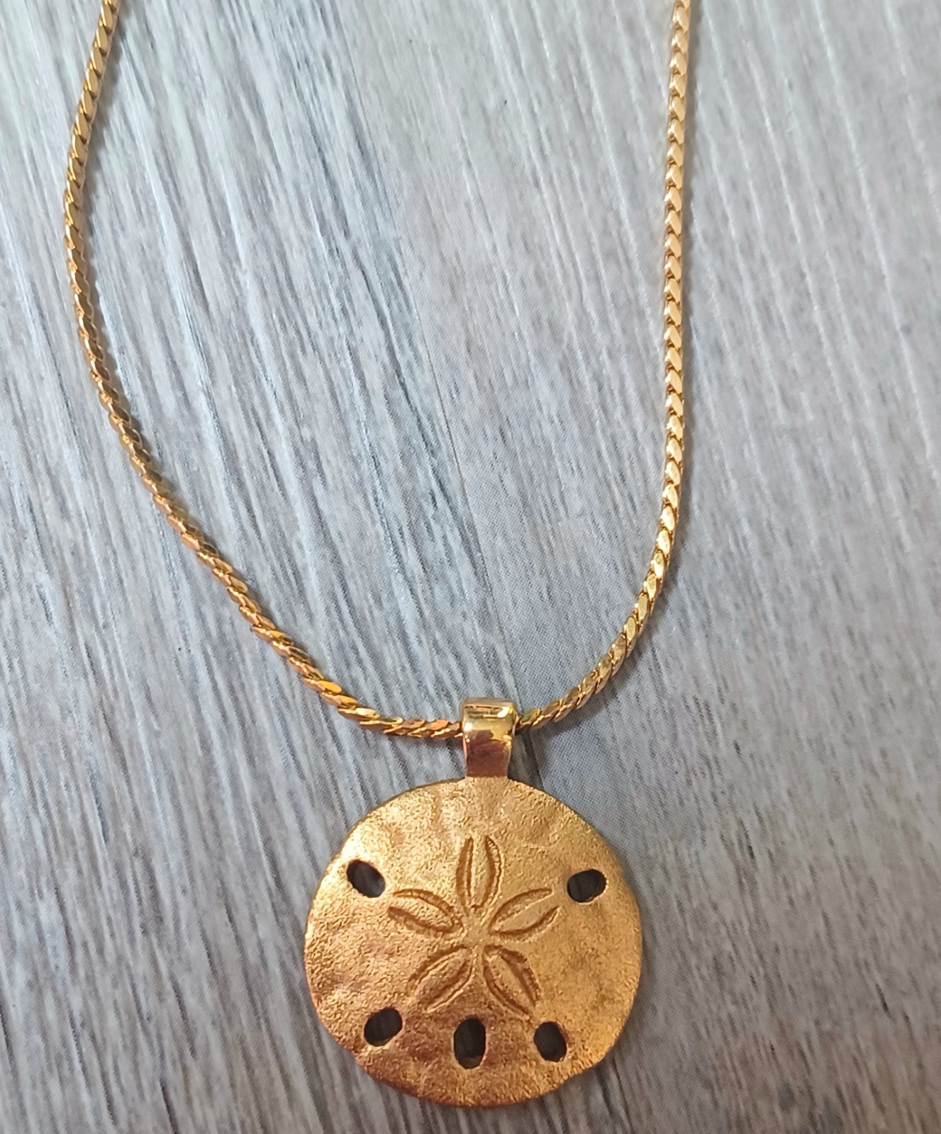 Vintage Monet Sand Dollar Goldtone Pendant Chain Necklace