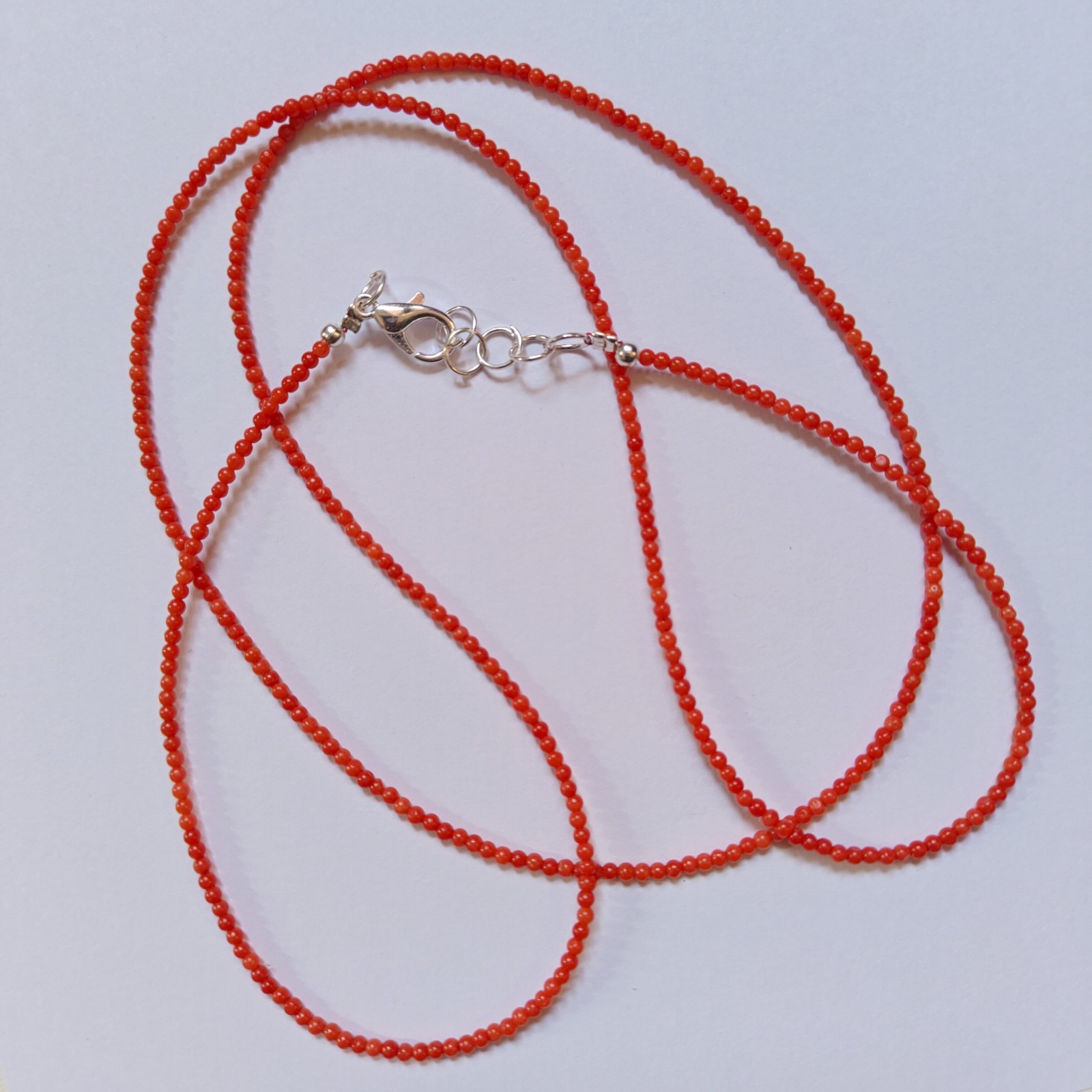 Natural Italian Red Coral Necklace 2mm Round Gemstone Beads 32 Inch