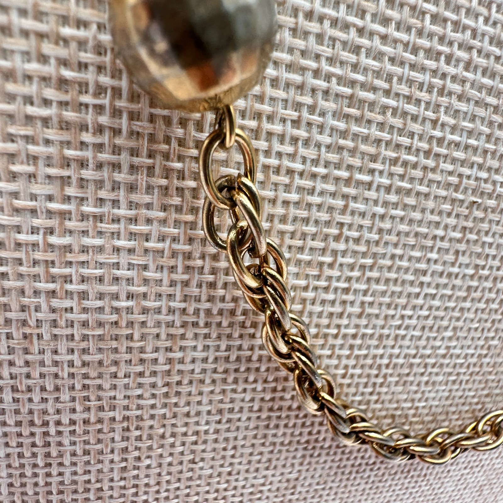 Vintage 80s Gold Tone Ball Bead Station Necklace Rope Chain Statement Jewelry