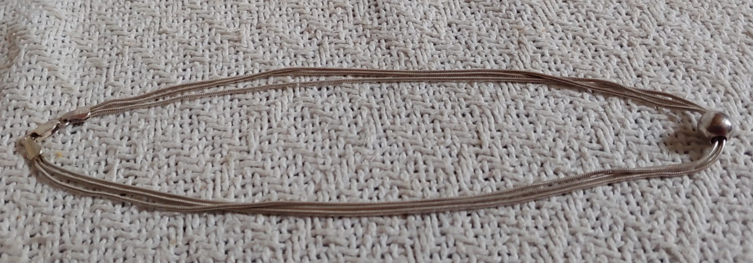Vintage Triple Strand Sterling Silver Necklace Single Bead 16″ ITALY 925 Cl