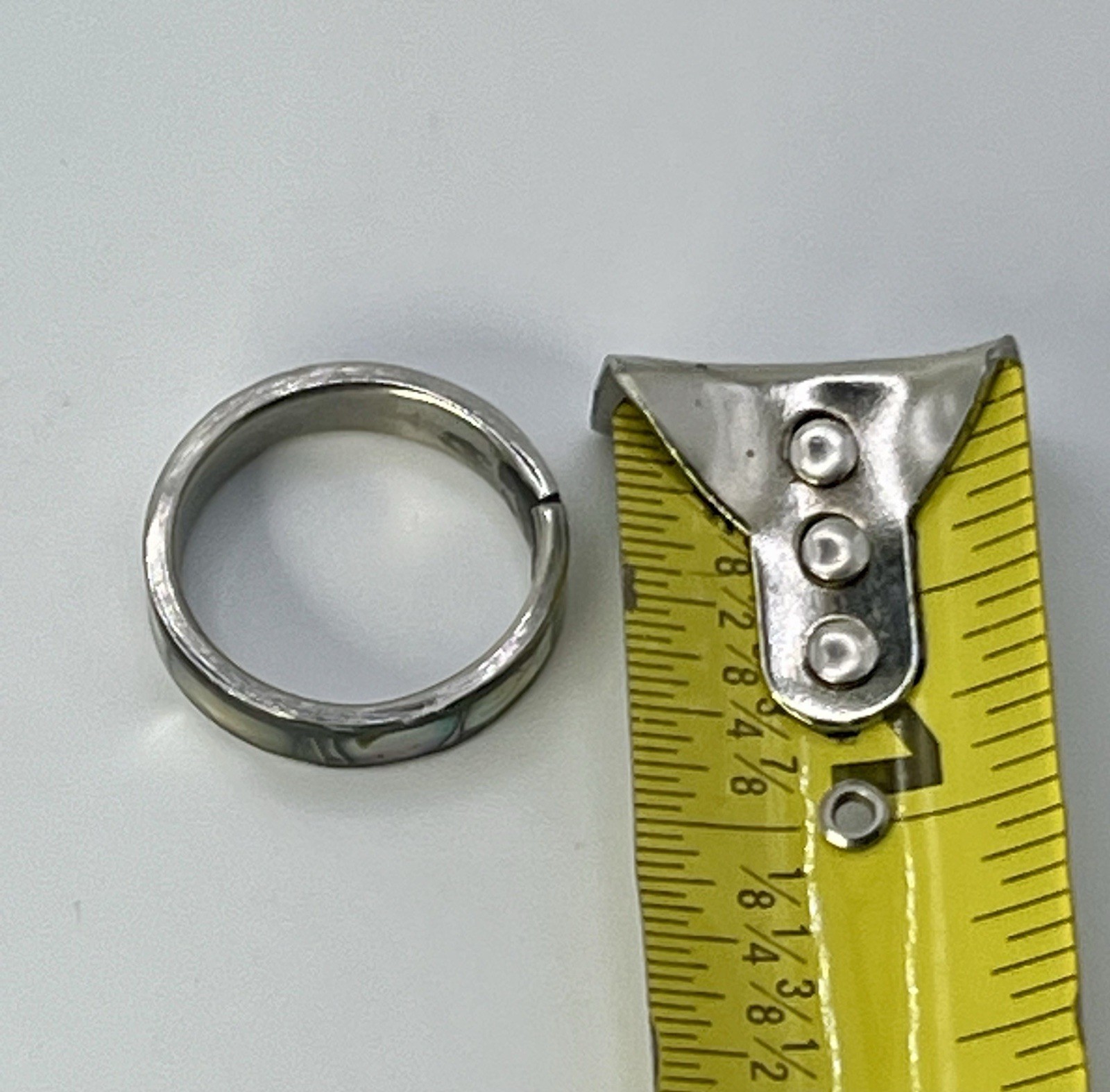 Vintage Stainless Steel 8mm Abalone Shell Inlay Wedding Band Ring 0.5” Wide