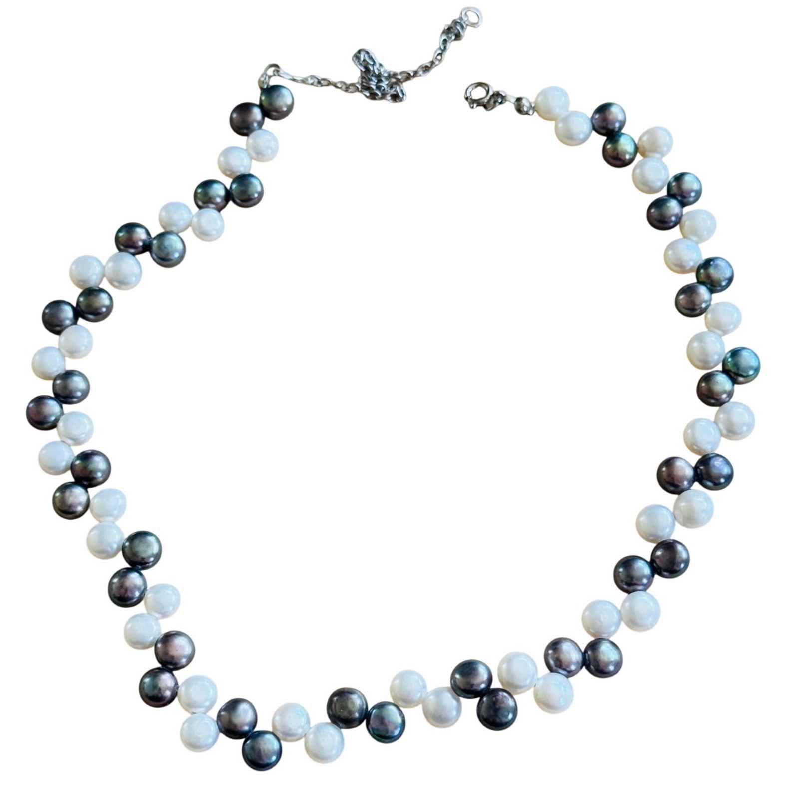 VTG Gray white Freshwater Pearl beaded Necklace Fancy Authentic real strand 19″L
