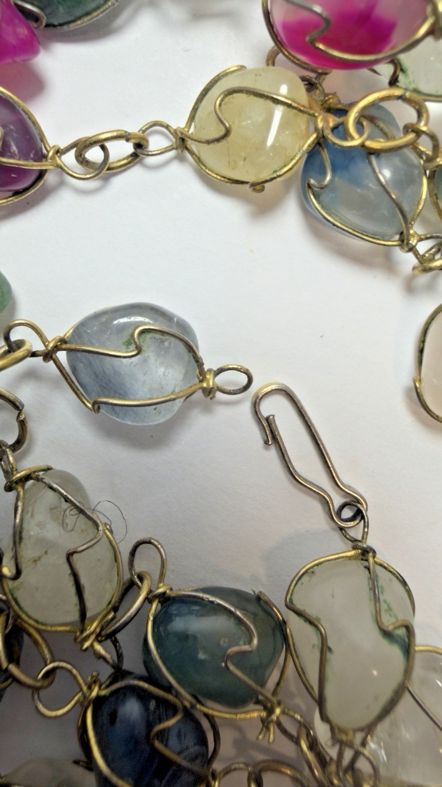 Vintage Brazilian Wire Wrapped Necklace Semi-precious stone Nuggets 32″ length