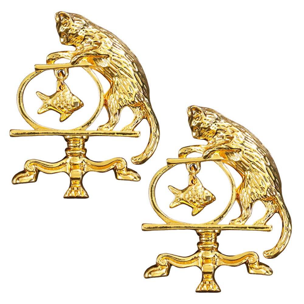 2Pc Antique Jewelry Cat Vintage Fishing Brooch Personality Fashion Zinc Alloy US