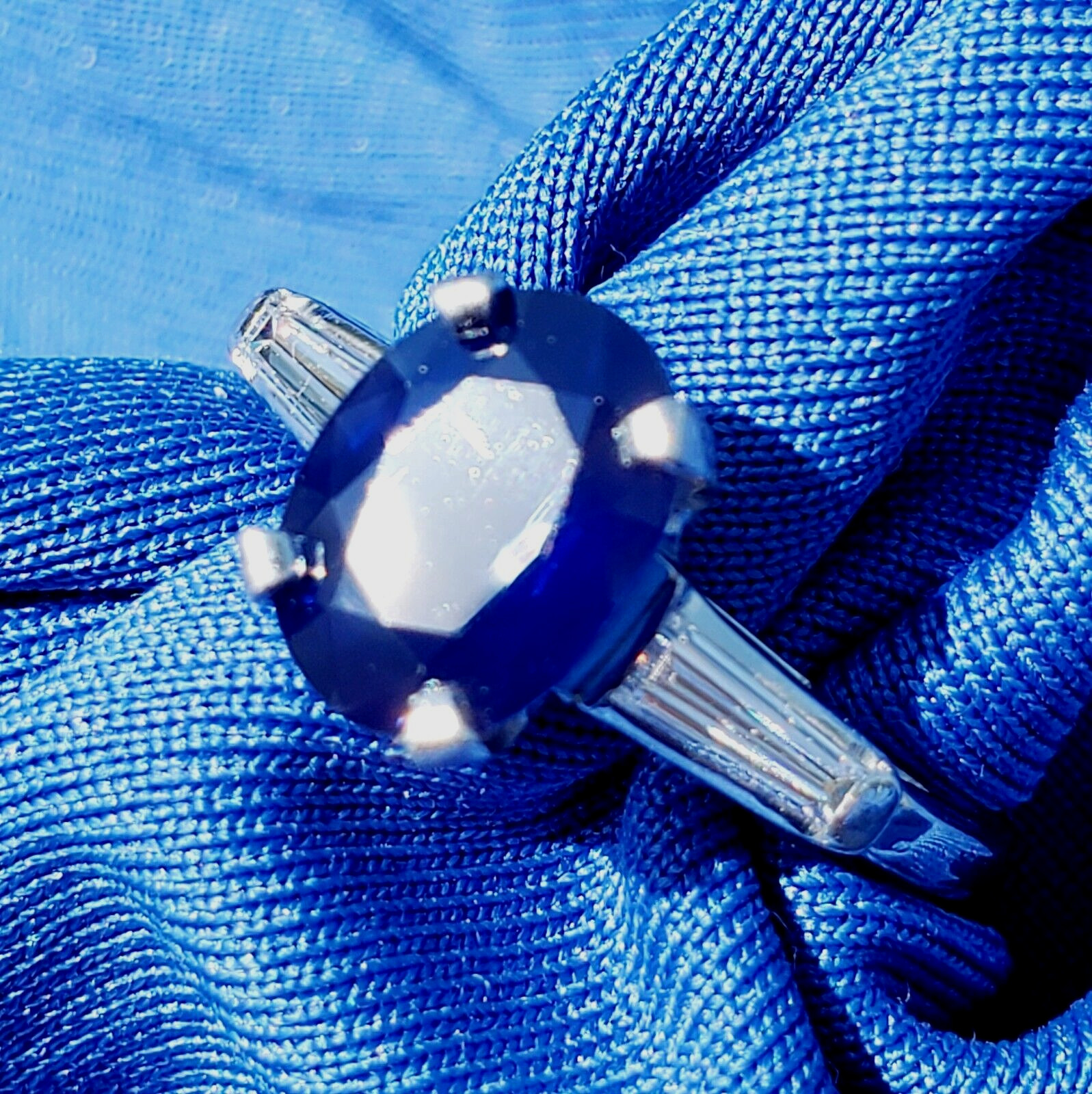 EARTH MINED SAPPHIRE DIAMOND Deco Engagement Ring Vintage PLATINUM Solitaire 3CT