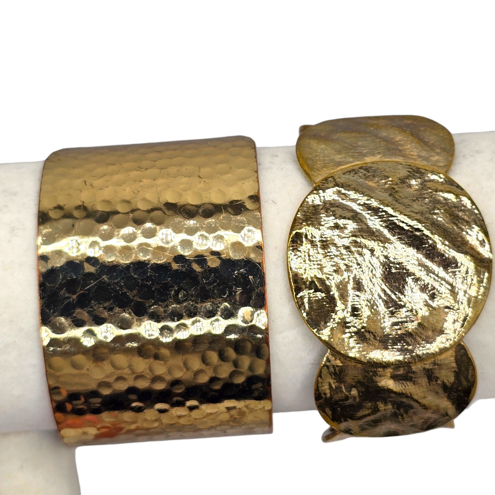 Vintage Cuff Bracelet Lot Gold Tone Hammered Wide Statement Boho Runway Minimal
