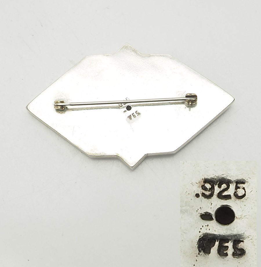 Vintage geometry modern gold plated sterling silver garnet pin Yes Silver Studio