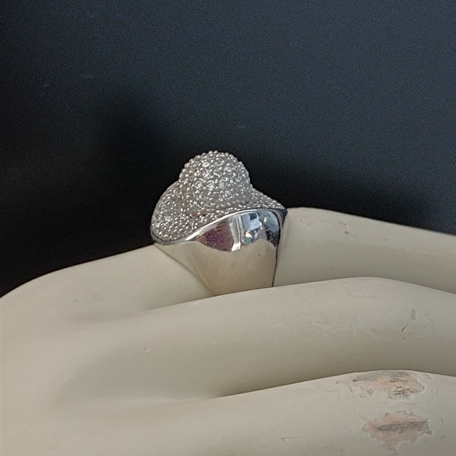 Chunky Statement Ring Sterling Silver Dome Pave CZ Cocktail 9.25 Bold Modernist