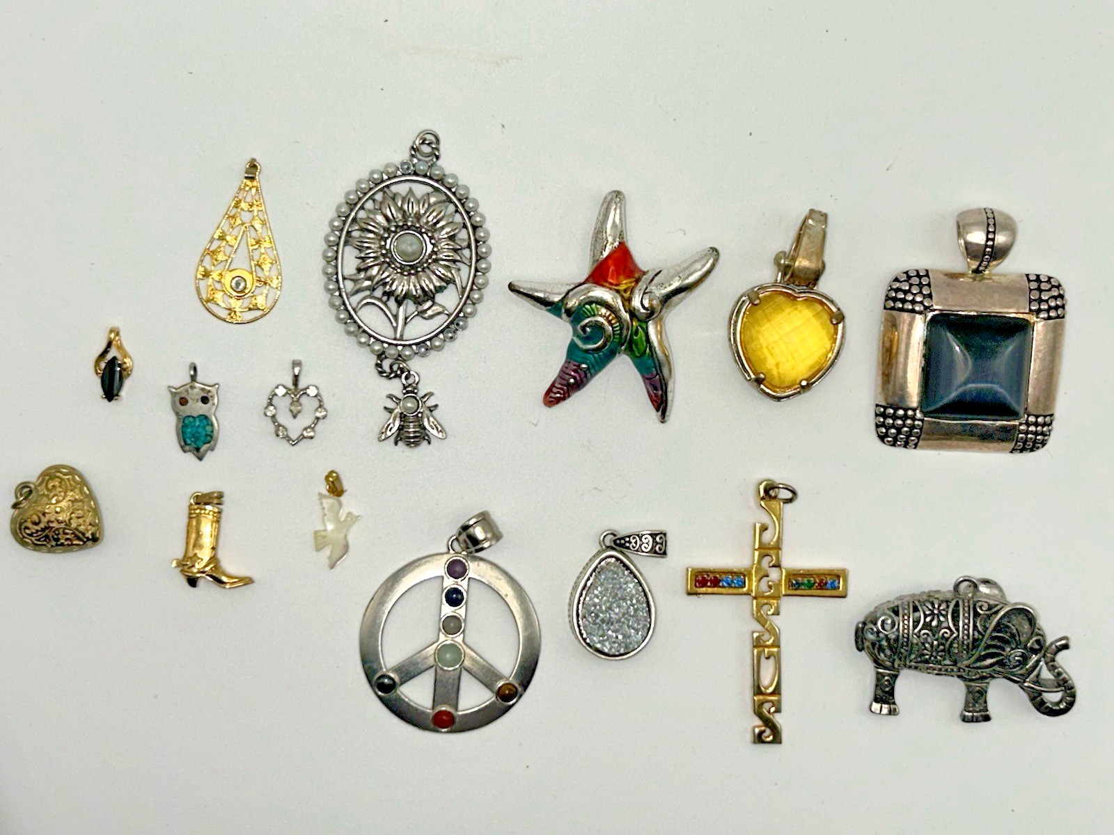 Vintage Estate Necklace Pendants Charms Various Sizes Mixed Materials Lot of 15