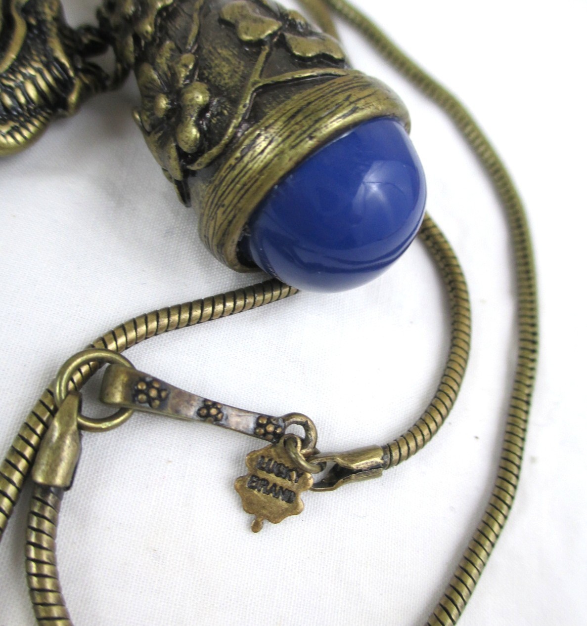 Vintage Lucky Brand Bronze Trinket Snuff Box Necklace Alva Menuki Dragon RARE