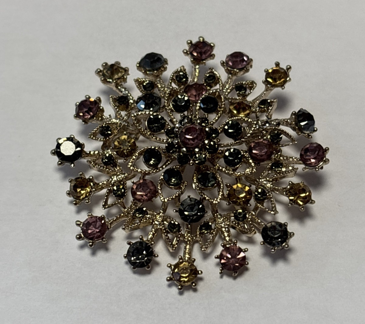 Vintage Pronged Crystal Rhinestone Round Pin Sparkling Brooch Elegant B12￼