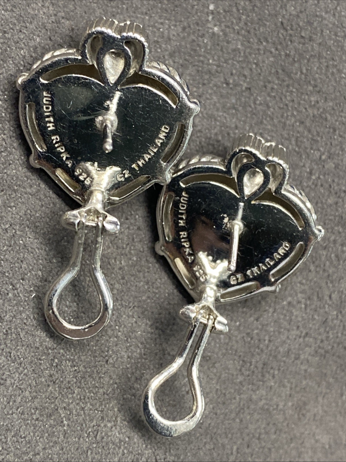 Judith Ripka Sterling Silver MOP Heart Earrings CZ