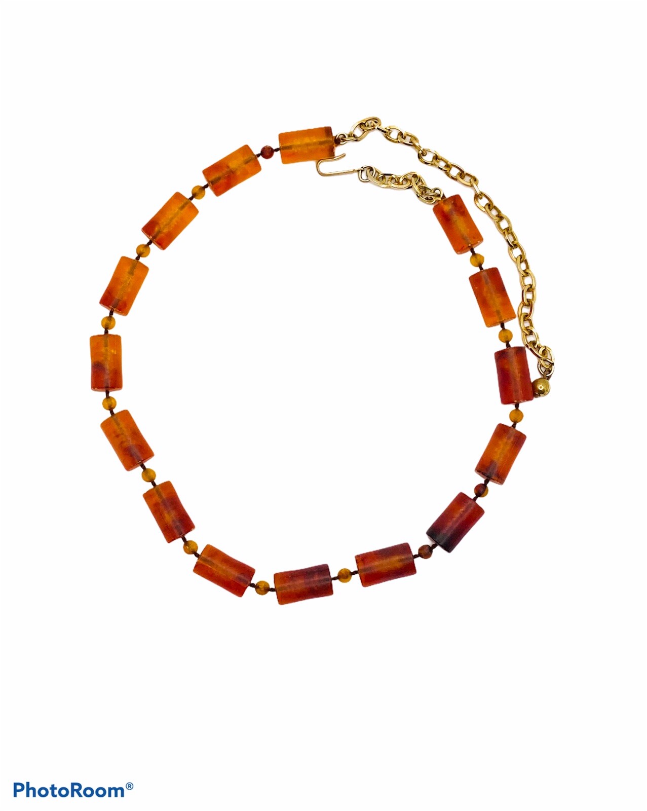 Vintage Necklace Amber Plastic Jewelry Tube Beads Cellulose Acetate 19” Fashion
