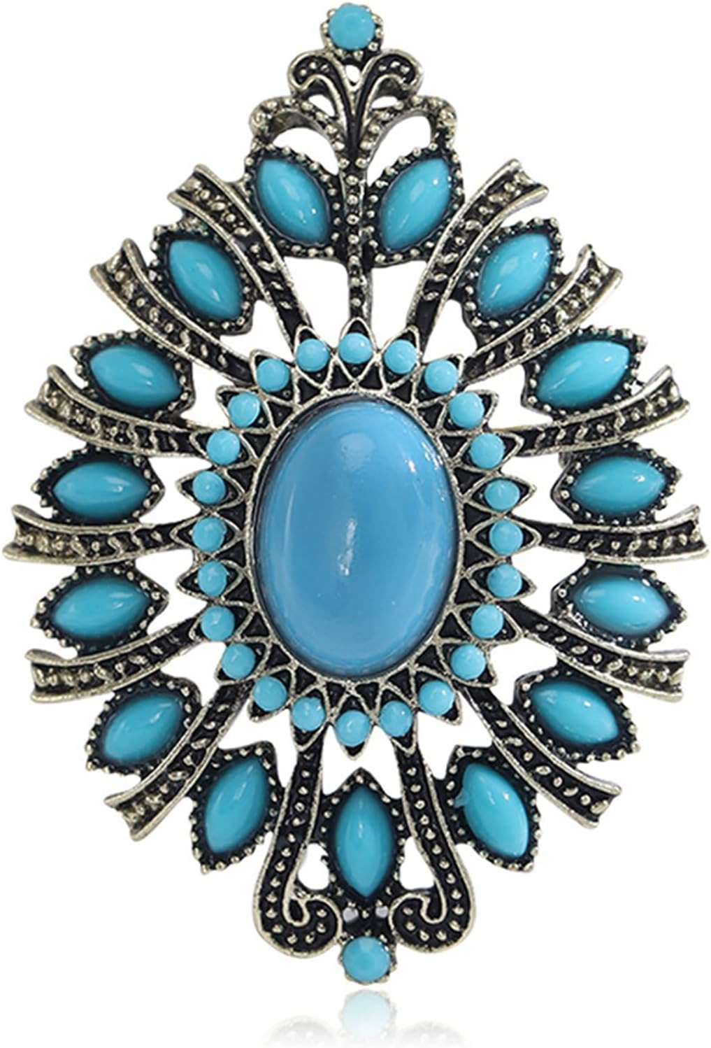 Western Brooch Pin, Multicolor Crystal Turquoise, Large Alloy Steel Lapel Pin fo