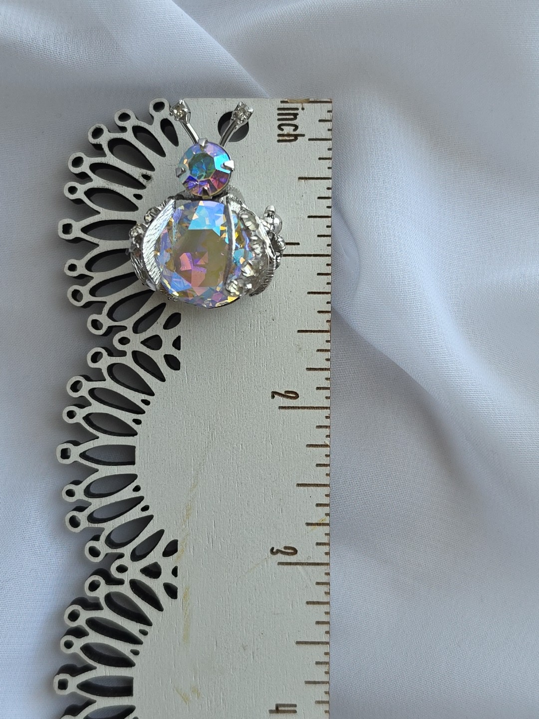 1960s Warner Large AB Rhinestone Bug Insect Bee Silver Pin