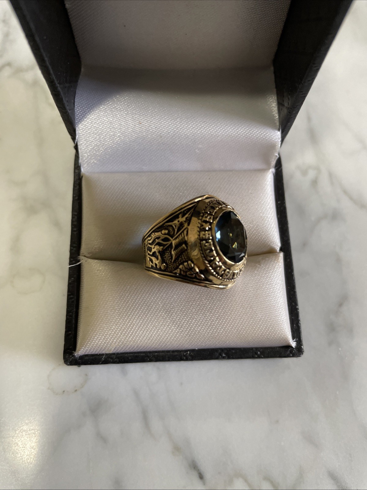 VTG Gold Plated United States Marines Ring Austrian Crystal SZ 10