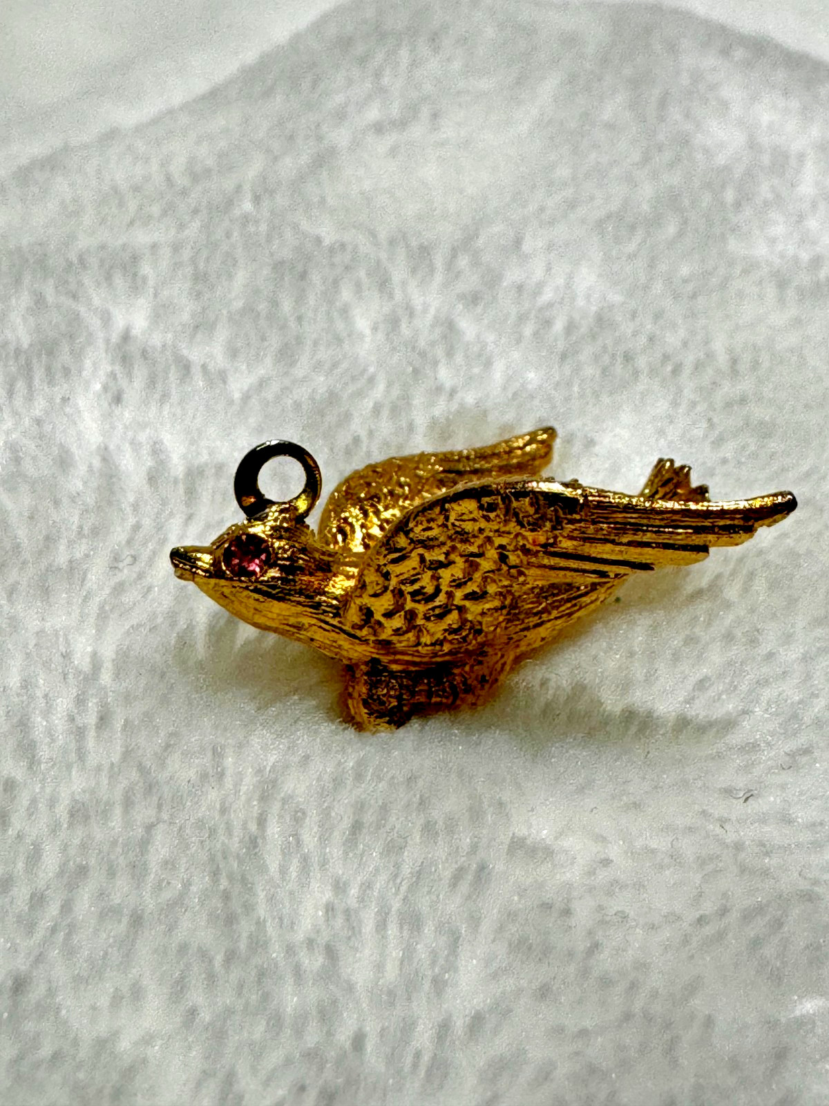 Vintage HOBCO Flying Bird with Pink Rhinestones Charm Gold Plated