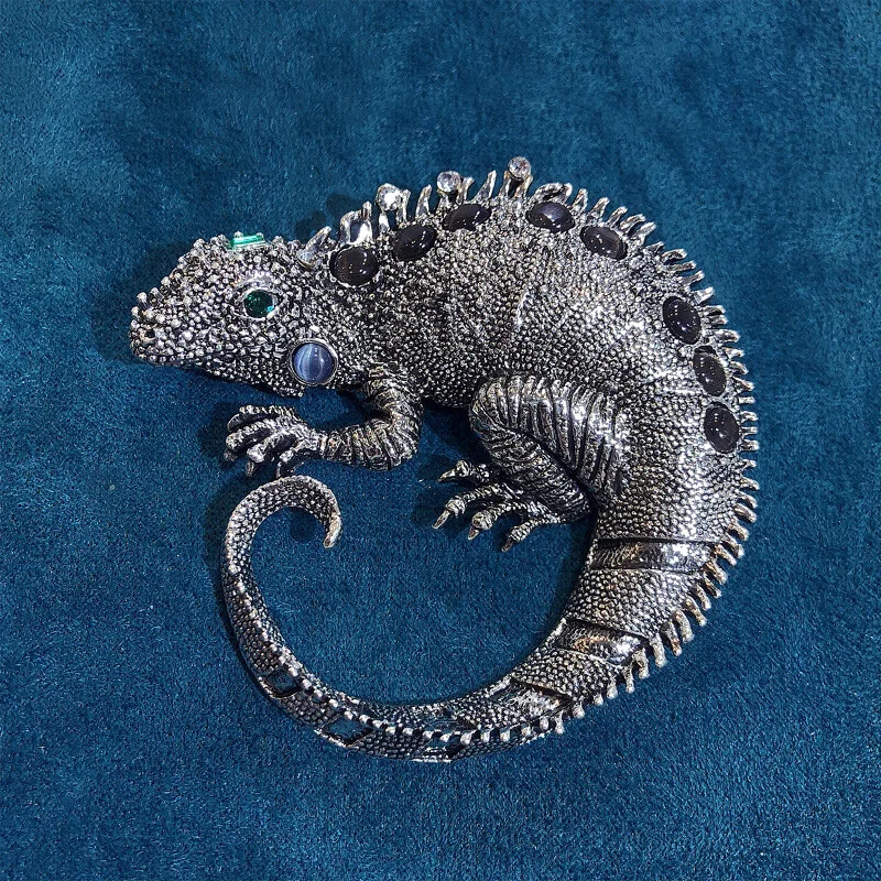 Novelty Animal Rhinestone Large Brooch Lizard Pin Vintage Chameleon Corsage