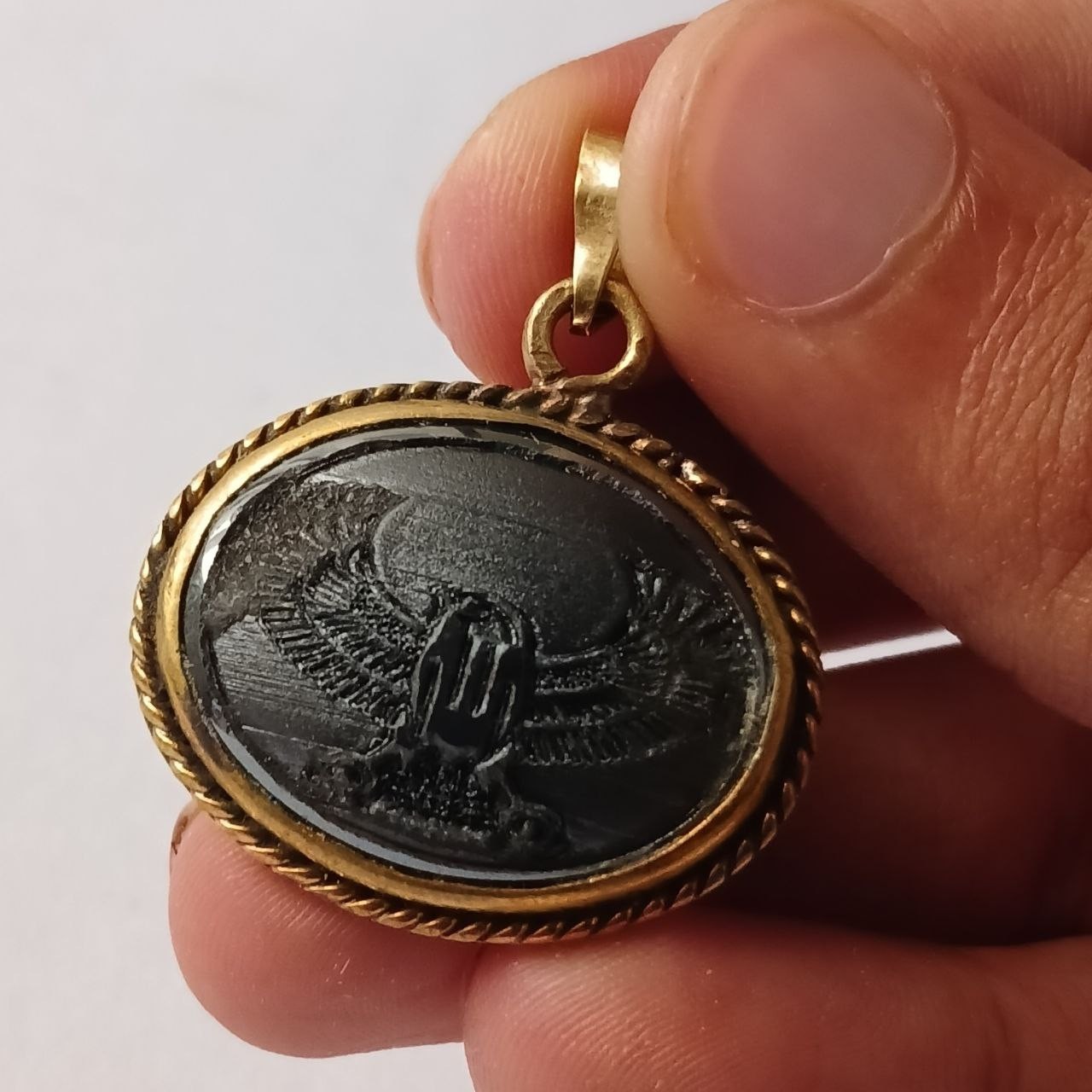 Brass pendant engraved eagle design handcrafted jewelry collectible