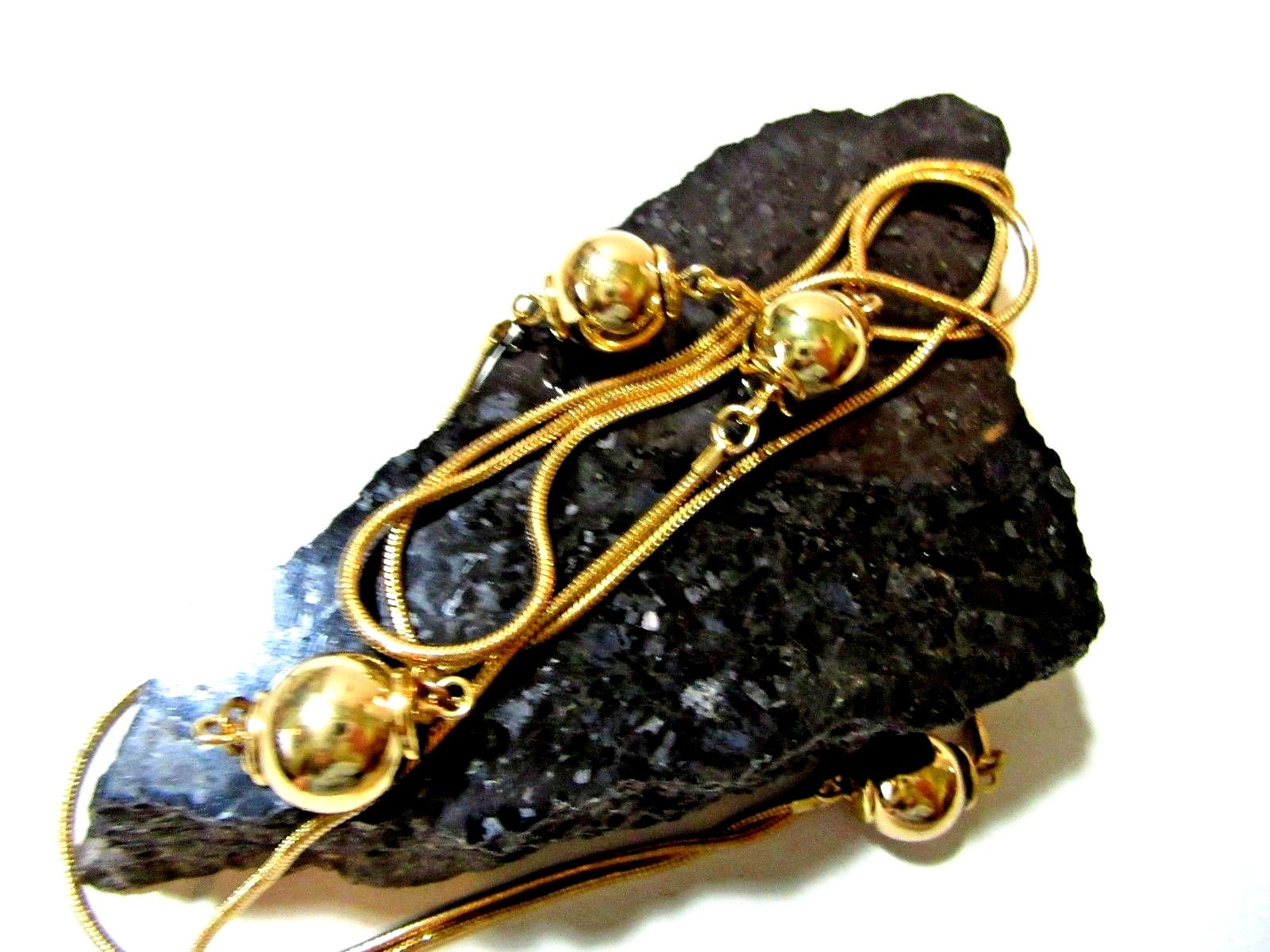 SNAKE CHAIN SHINY WITH ‘BB’ BALL DESIGN LONG CHAIN WEAR ALONE STACK NECKLACE