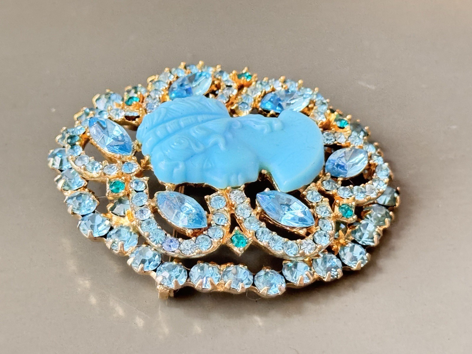 Vintage Verified JULIANA D&E Robins Egg Blue Cameo Brooch & Earring Set