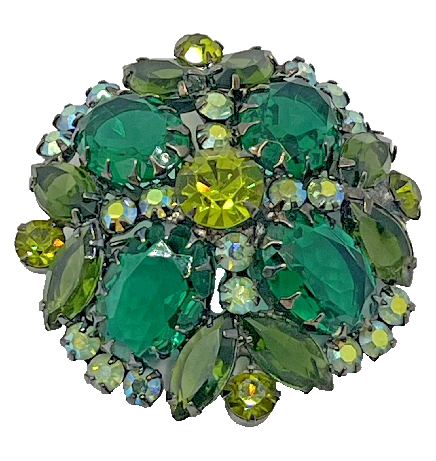 Vintage D&E Juliana Green AB Rhinestone Brooch Pin VERIFIED Uranium Glass Book