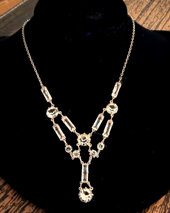 Sterling Silver 1920s – 30s Flapper Open Back Glass Crystal Necklace Wedding
