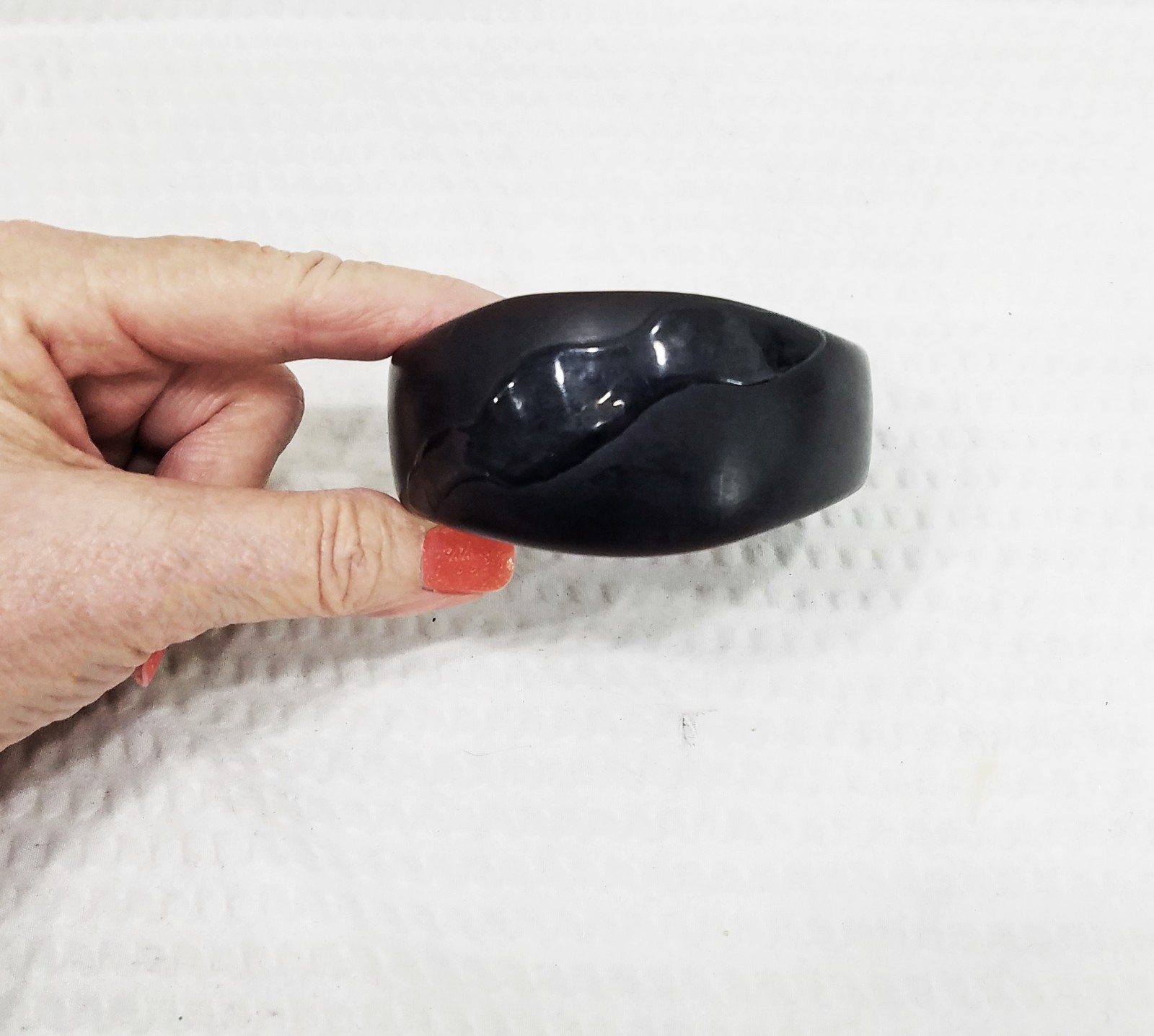 Mid Century Abstract Asymmetrical Matte & Polished Black Lucite Bangle Bracelet