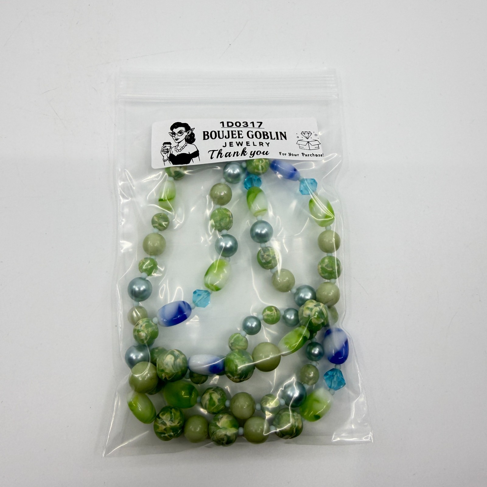 Green & Blue Bead Statement Necklace Boho Layering Jewelry Unique Beachy Gift