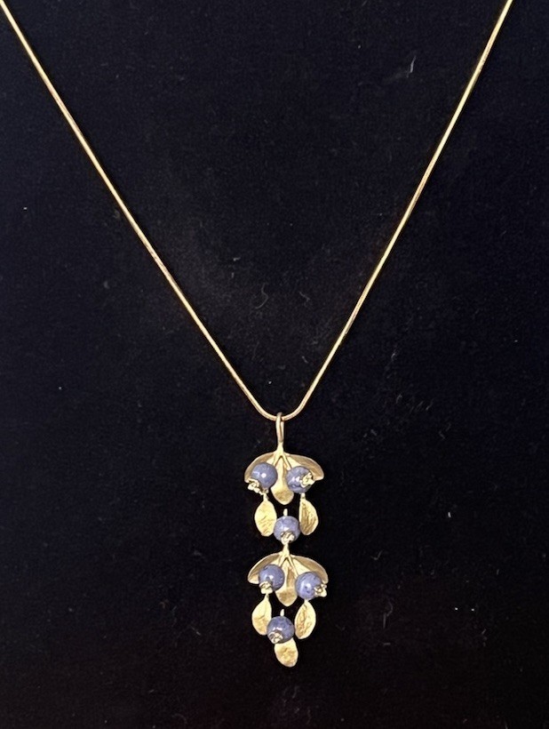 Vintage Artisan Botanical Blueberry Berry Cluster Pendant Necklace 18–20”