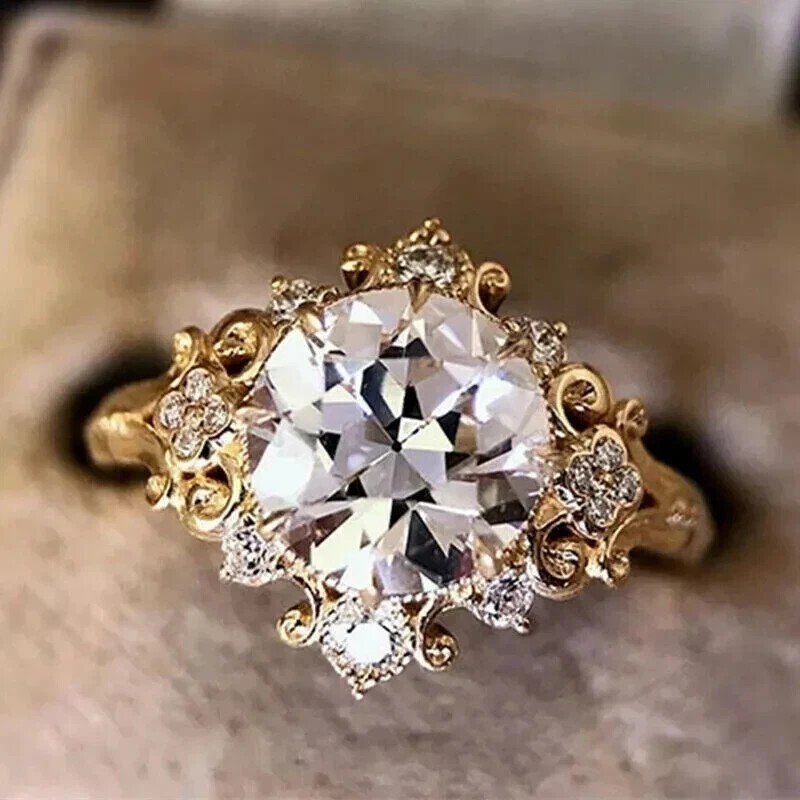 2.50Ct Art Deco Style Round Lab Created Diamond Wedding 14k Yellow Gold FN Ring