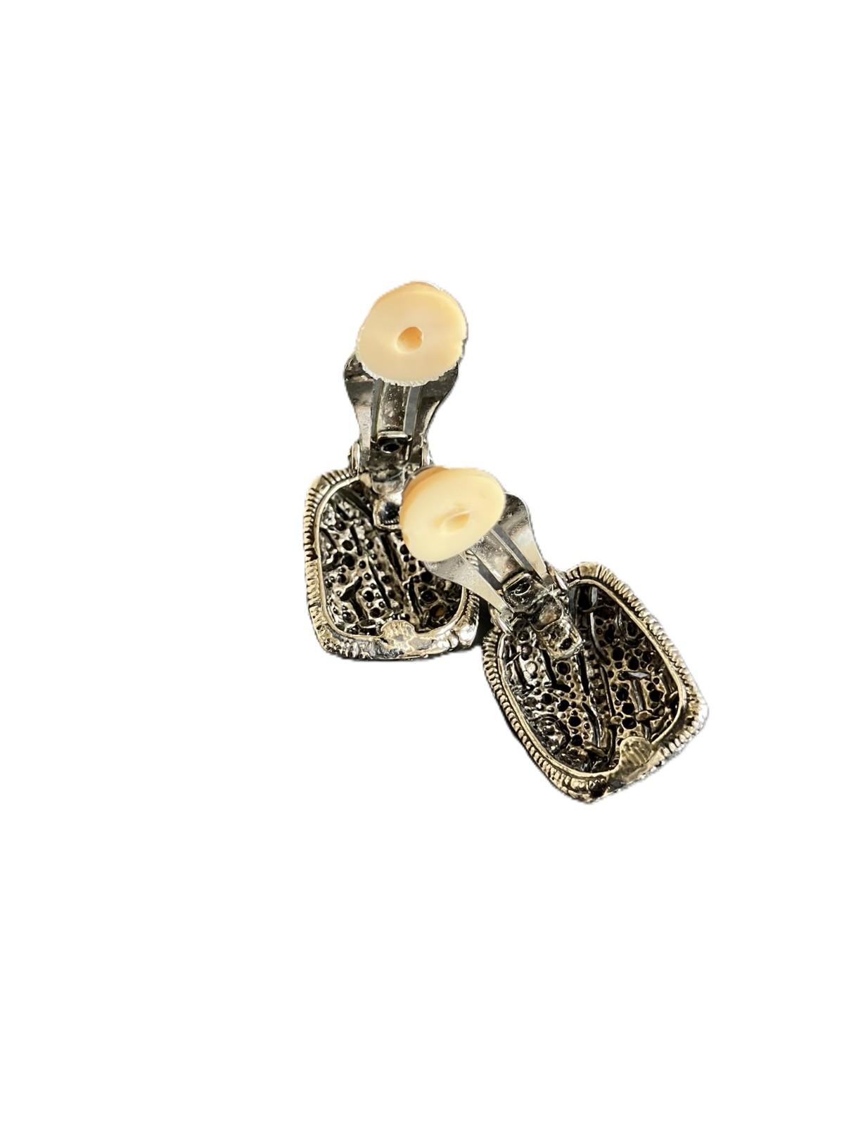 Vintage-Style Silver Black Enamel & Pavé Rhinestone Clip-On Lightweight Earrings