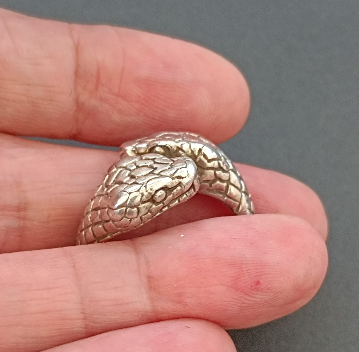 Sterling Snake Statement Ring Heavy Gothic Two Snakes Head Bold VTG Men’s Women