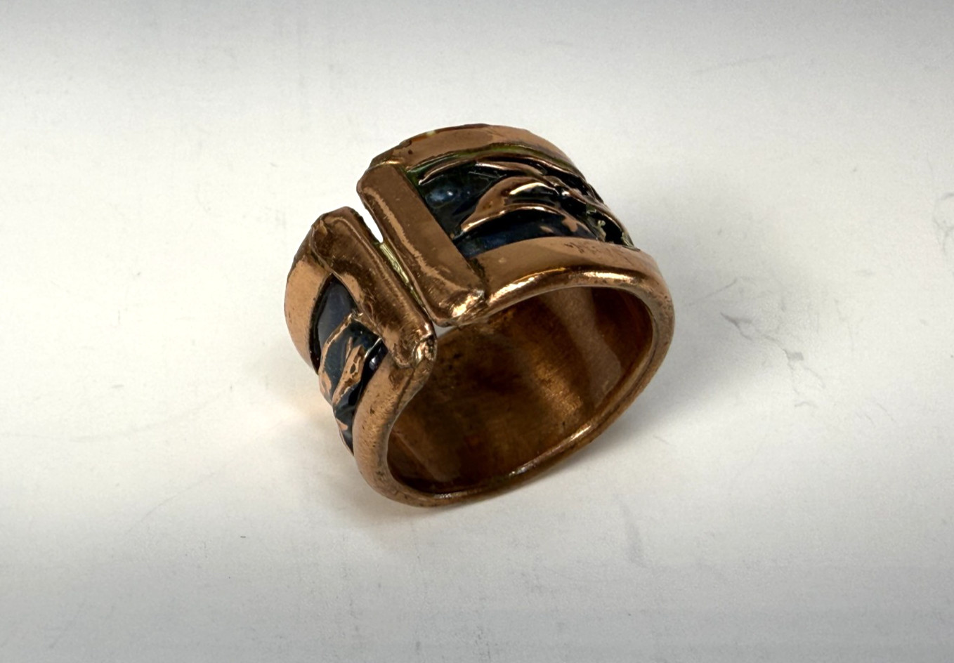 Beautiful Copper Engraved Open Back Wide Band Ring Size 8